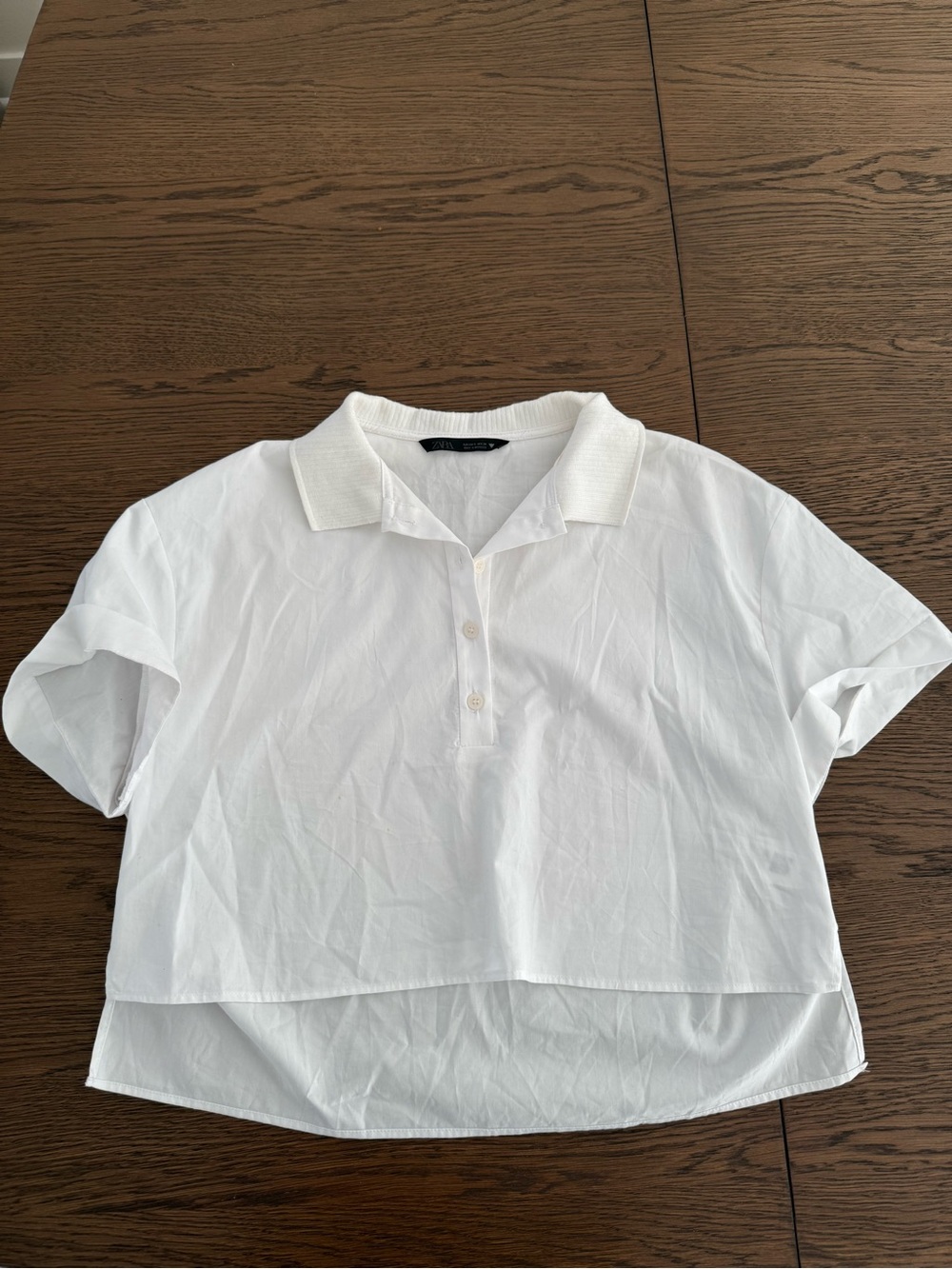 Zara White Cropped Polo Top